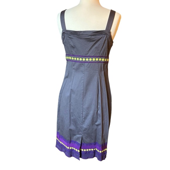 Boden | Women's Gray & Purple Ribbon Detail Pinafore Apron Shift Dress Size 6 - Picture 2 of 12